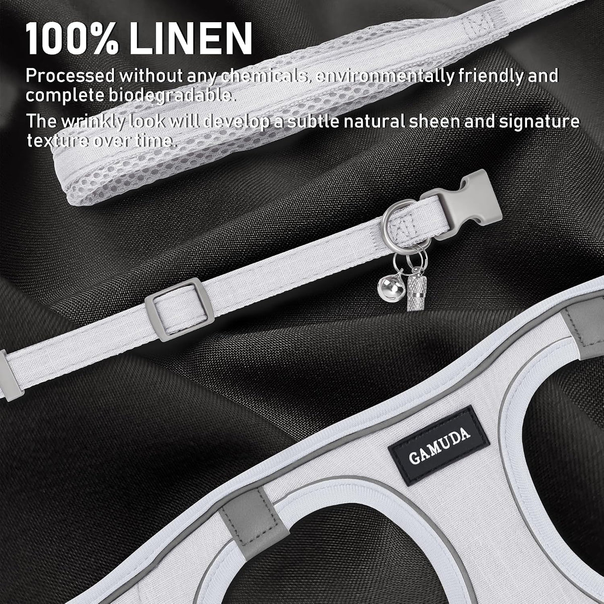 GAMUDA Linen Step-In Harness, Collar & Leash Set — White