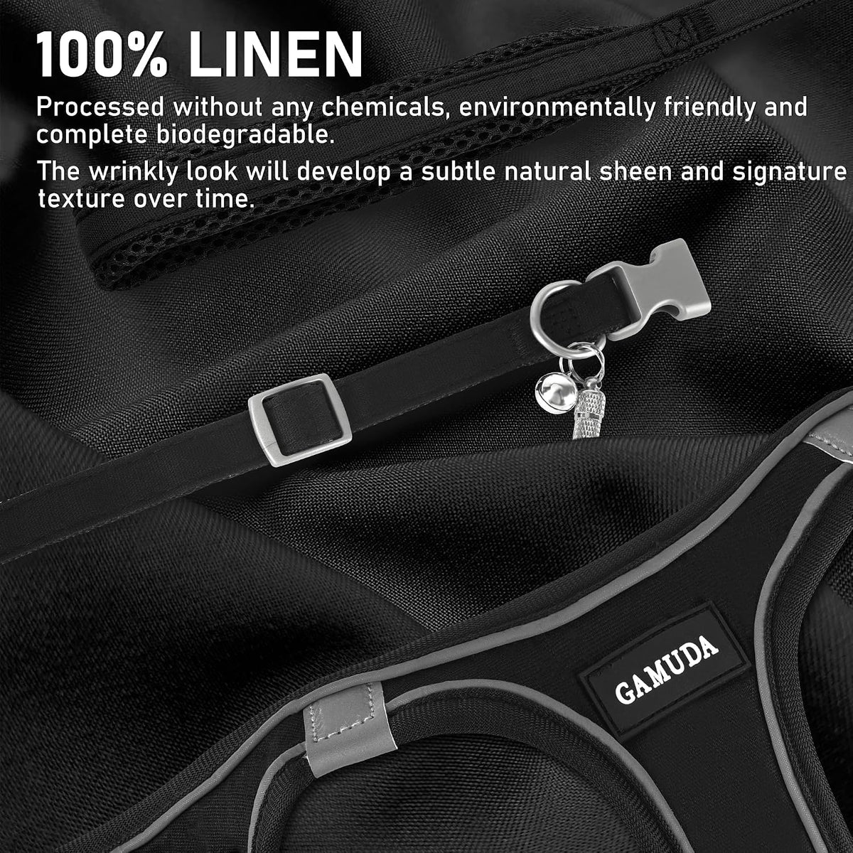 GAMUDA Linen Step-In Harness, Collar & Leash Set — Black