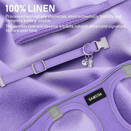 GAMUDA Linen Step-In Harness, Collar & Leash Set — Purple