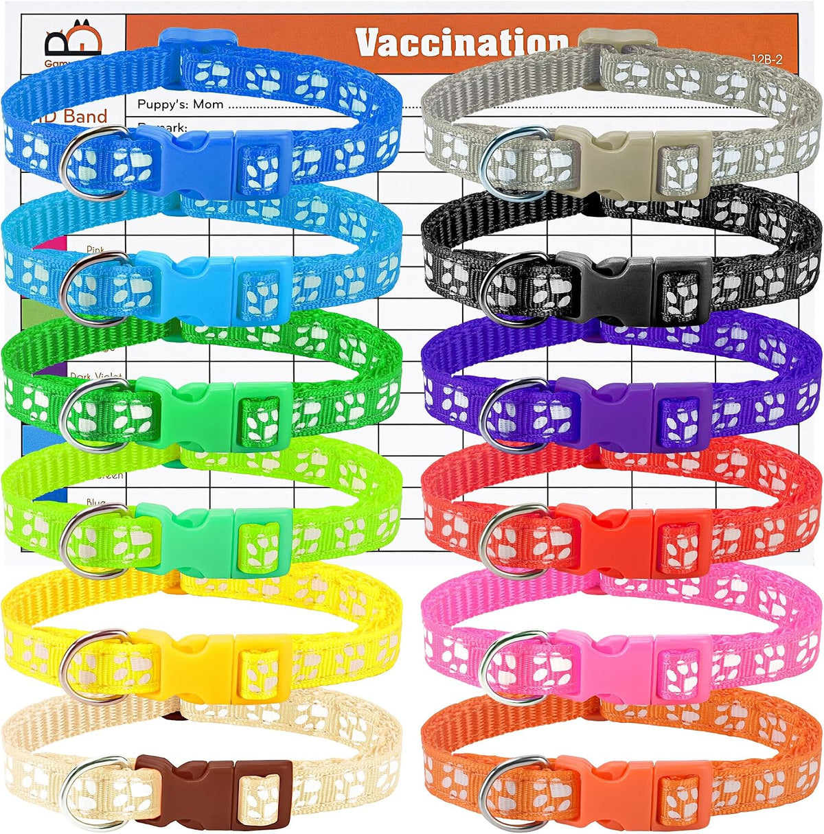 GAMUDA Paw Print Puppy Collars — Litter Set of 12