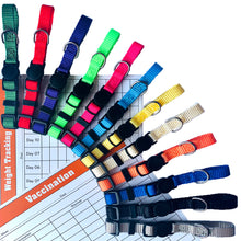 Load image into Gallery viewer, GAMUDA Puppy Collars – Super Soft Nylon Whelping Puppy ID - Adjustable Breakaway Litter Collars Pups – Assorted Colors Plain &amp; Identification Collars with 2 Record Keeping Charts – Set of 12 (M)