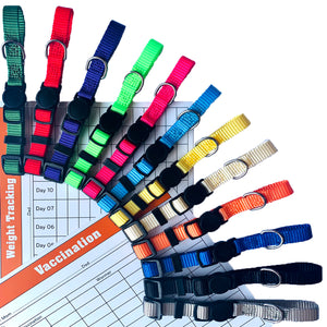 GAMUDA Puppy Collars – Super Soft Nylon Whelping Puppy ID - Adjustable Breakaway Litter Collars Pups – Assorted Colors Plain & Identification Collars with 2 Record Keeping Charts – Set of 12 (M)