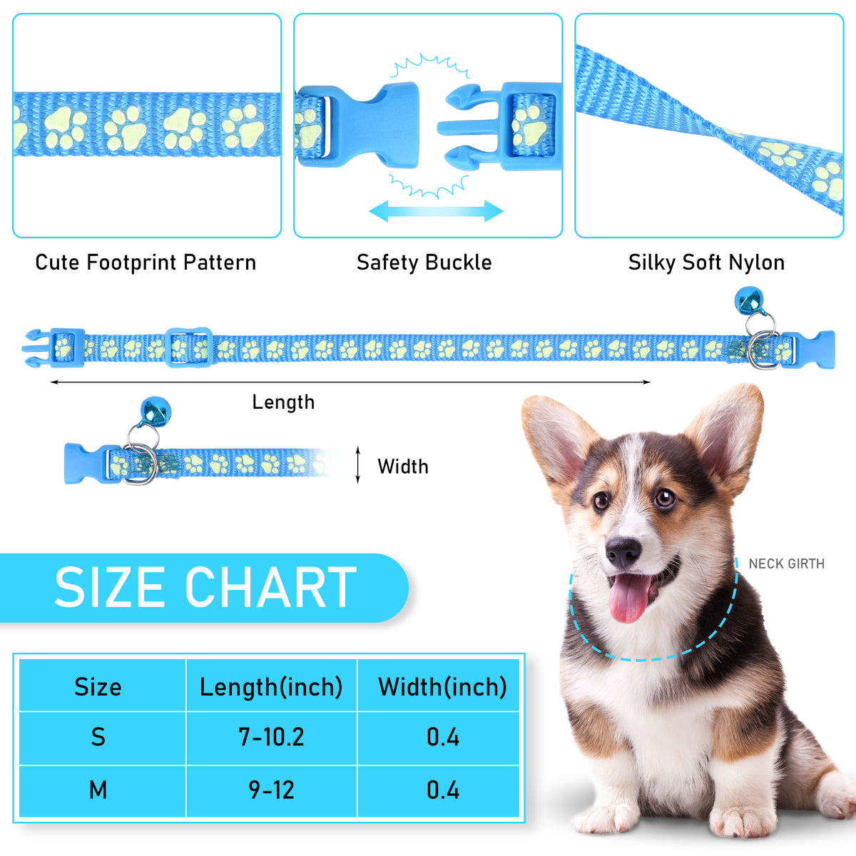 GAMUDA 12Pcs Reflective Puppy Collars, Soft Nylon Whelping Collars, Identification Collars Glow in The Dark, Adjustable Buckle Litter Collars with 2 Record Keeping Charts