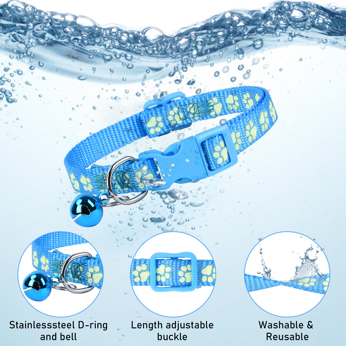 GAMUDA 12Pcs Reflective Puppy Collars, Soft Nylon Whelping Collars, Identification Collars Glow in The Dark, Adjustable Buckle Litter Collars with 2 Record Keeping Charts