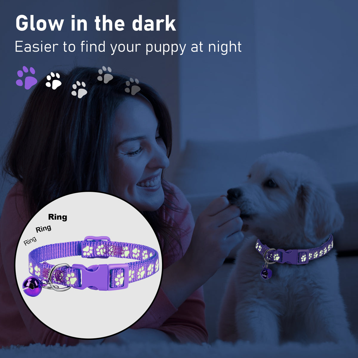GAMUDA 12Pcs Reflective Puppy Collars, Soft Nylon Whelping Collars, Identification Collars Glow in The Dark, Adjustable Buckle Litter Collars with 2 Record Keeping Charts