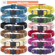Load image into Gallery viewer, GAMUDA Puppy Collars Velvet – Super Soft Nylon Whelping Puppy ID - Adjustable Breakaway Litter Collars Pups – Assorted Colors Plain &amp; Identification Collars with 2 Record Keeping Charts – Set of 12