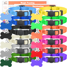 Load image into Gallery viewer, GAMUDA Puppy Collars ID Tags – Super Soft Nylon Whelping Puppy ID - Adjustable Breakaway Litter Collars Pups – Assorted Colors Plain &amp; Identification Collars with 2 Record Keeping Charts – Set of 12