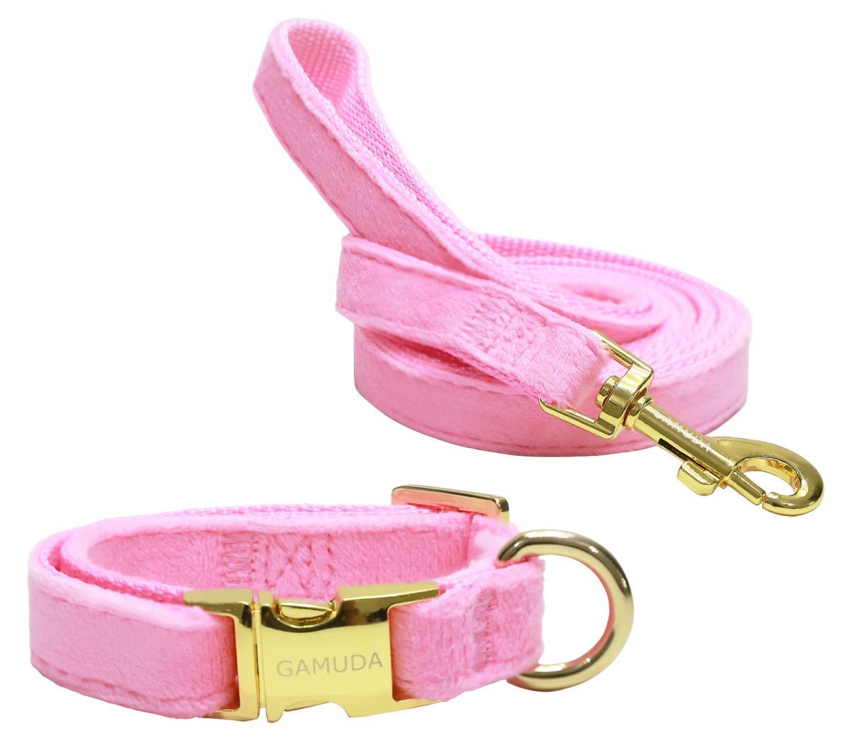 GAMUDA Velvet Dog Collar and Leash, Super Soft and Smooth, Heavy Duty Gold Buckle, Comfortable and Easy to Clean, Adjustable Collar for Dog