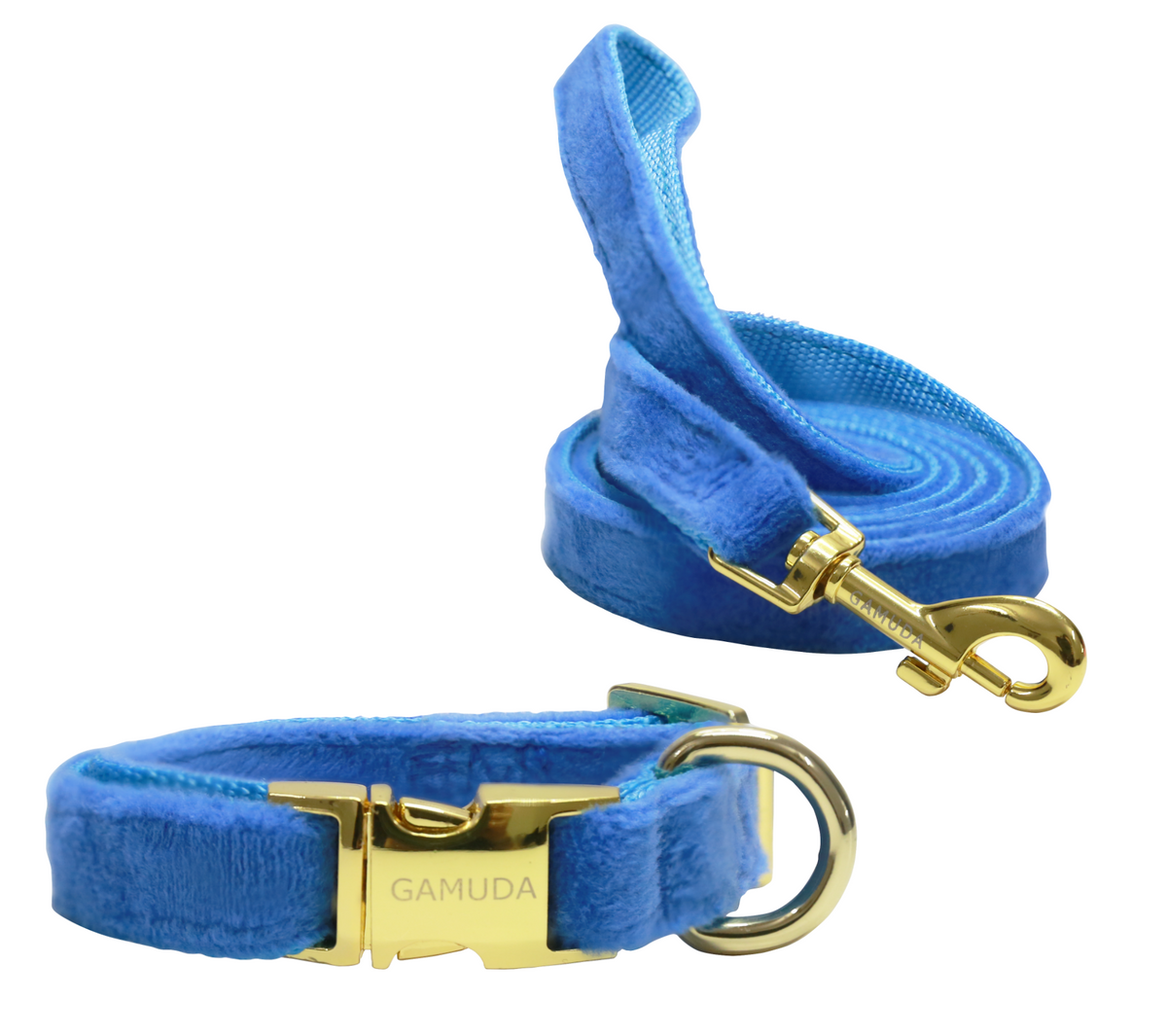 GAMUDA Velvet Dog Collar and Leash, Super Soft and Smooth, Heavy Duty Gold Buckle, Comfortable and Easy to Clean, Adjustable Collar for Dog