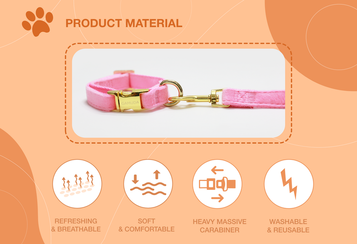 GAMUDA Velvet Dog Collar and Leash, Super Soft and Smooth, Heavy Duty Gold Buckle, Comfortable and Easy to Clean, Adjustable Collar for Dog