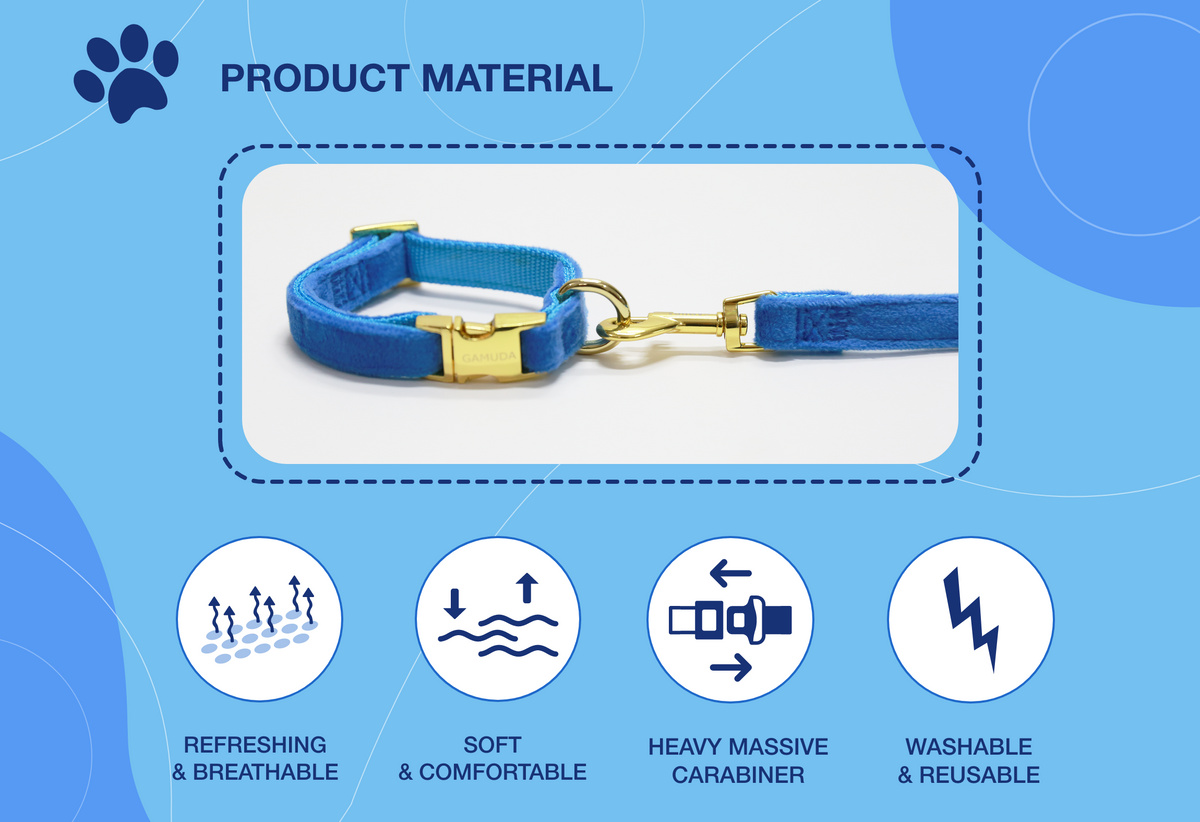 GAMUDA Velvet Dog Collar and Leash, Super Soft and Smooth, Heavy Duty Gold Buckle, Comfortable and Easy to Clean, Adjustable Collar for Dog