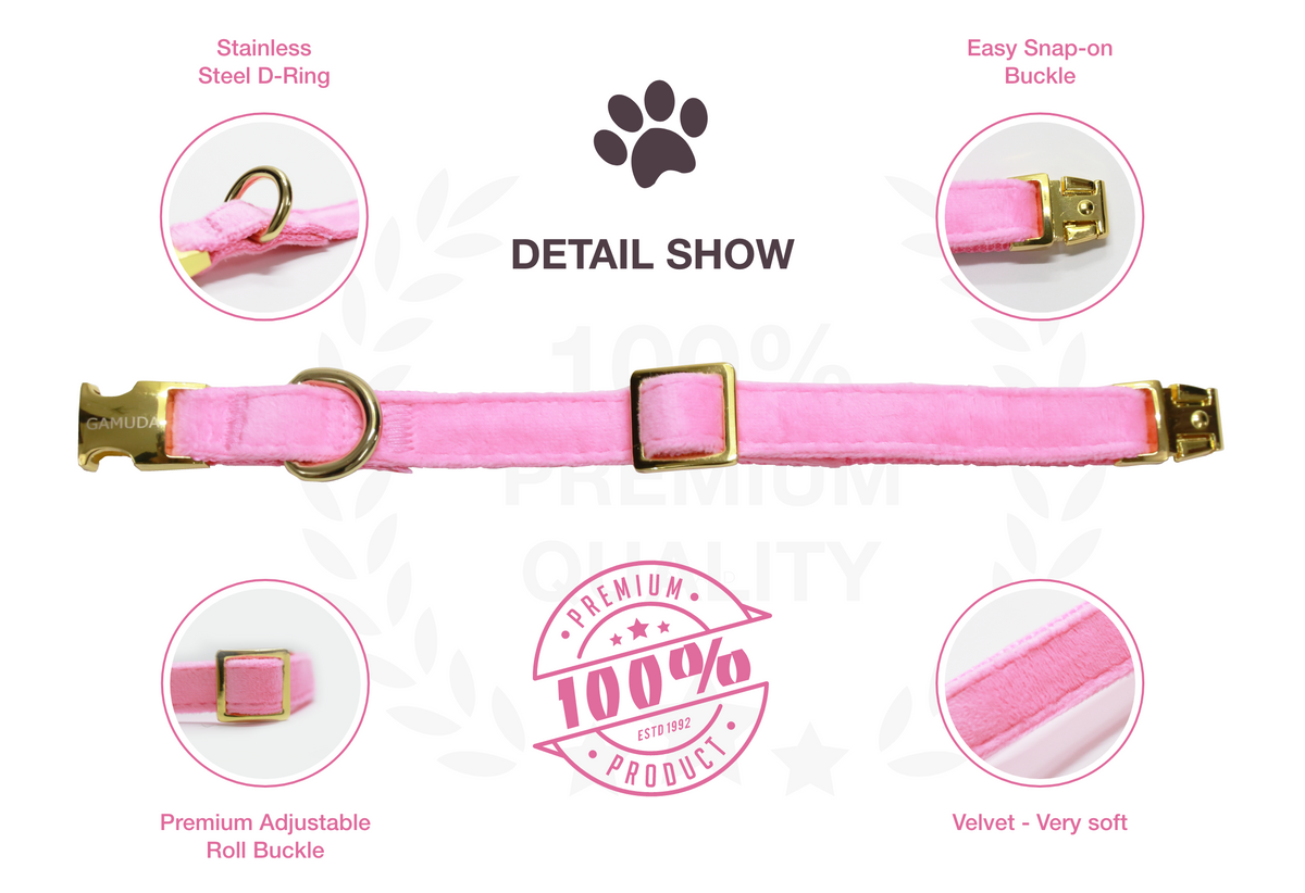 GAMUDA Velvet Dog Collar and Leash, Super Soft and Smooth, Heavy Duty Gold Buckle, Comfortable and Easy to Clean, Adjustable Collar for Dog