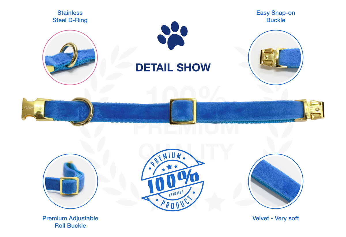GAMUDA Velvet Dog Collar and Leash, Super Soft and Smooth, Heavy Duty Gold Buckle, Comfortable and Easy to Clean, Adjustable Collar for Dog