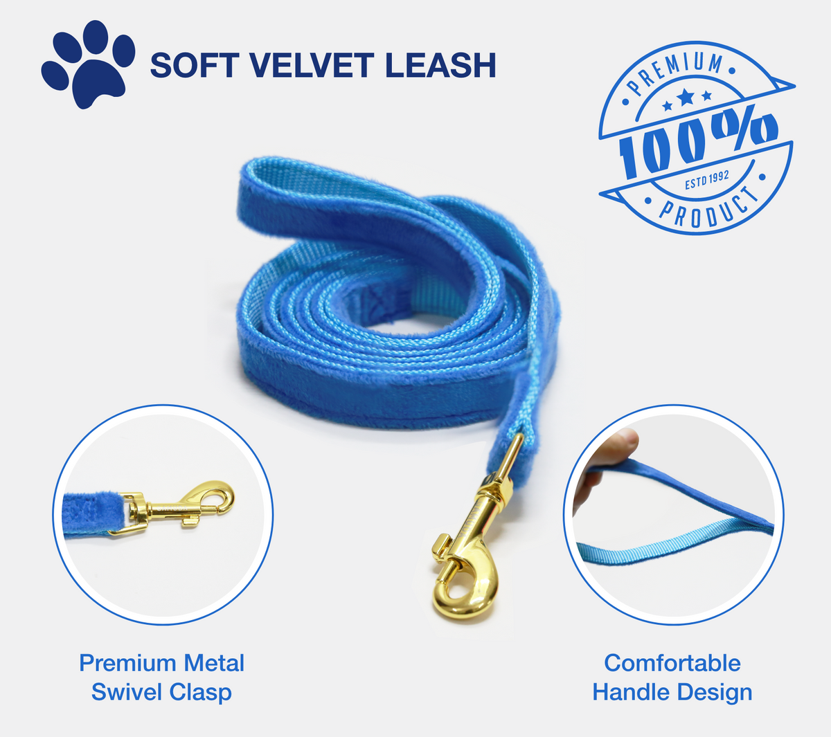 GAMUDA Velvet Dog Collar and Leash, Super Soft and Smooth, Heavy Duty Gold Buckle, Comfortable and Easy to Clean, Adjustable Collar for Dog