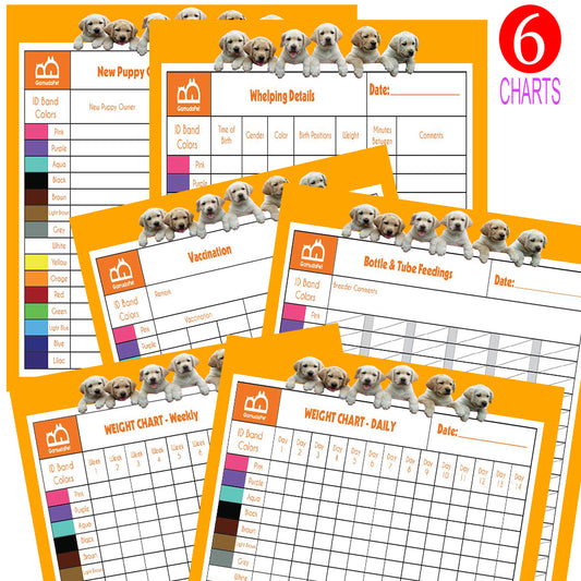 GAMUDA Newborn Puppy Collars — Set of 15 + 6 Charts